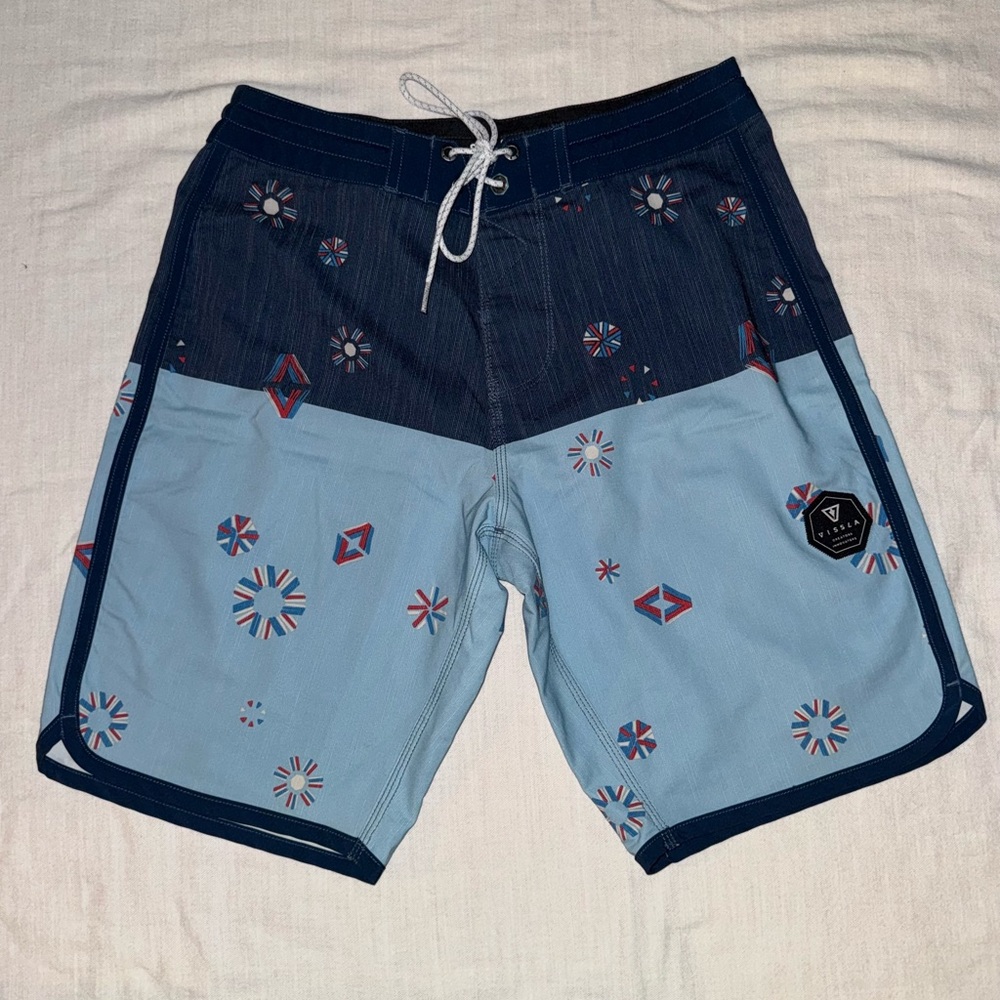 VISSLA Blue Board Shorts with Embroidered Design